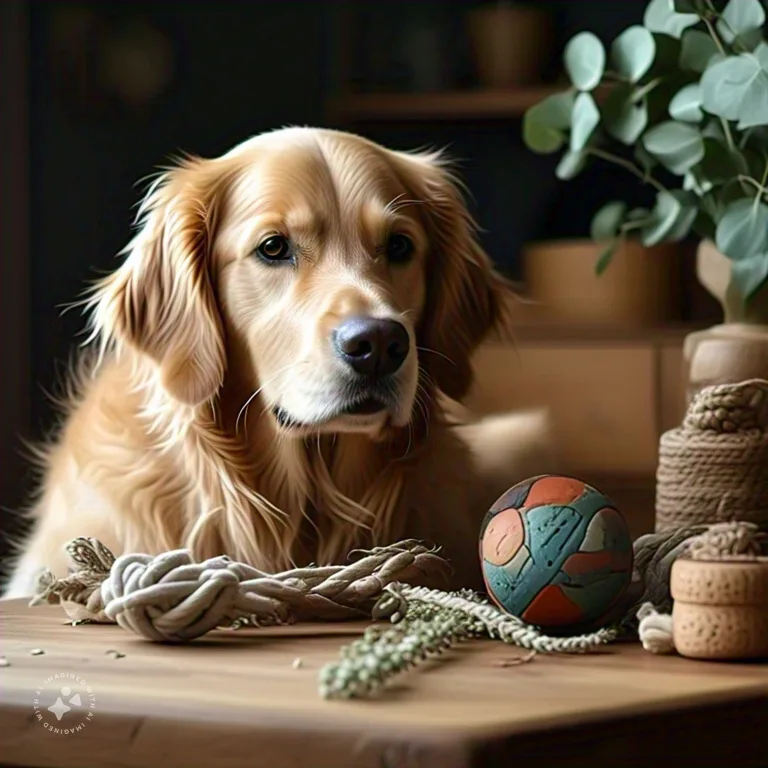 Dog enjoying play with eco- friendly dog toys